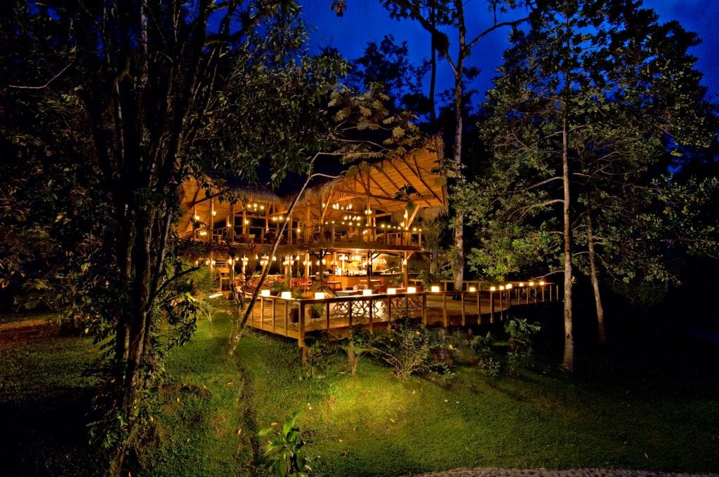 Candlelit main lodge at Pacuare