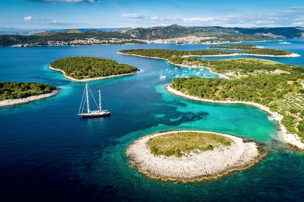 Aerial view of Paklinski Islands in Hvar, Croatia.