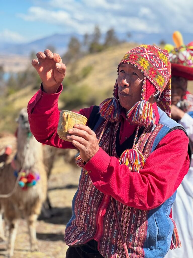 Peruvian indigenous man telling a story