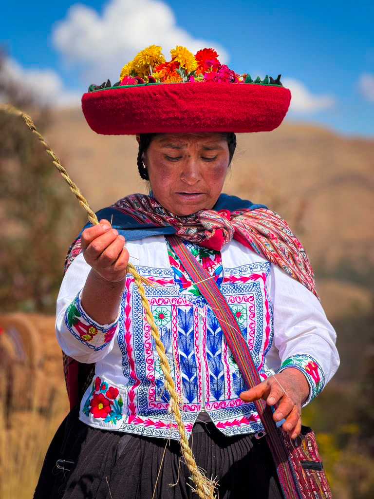 Peruvian indigenous woman weaving
